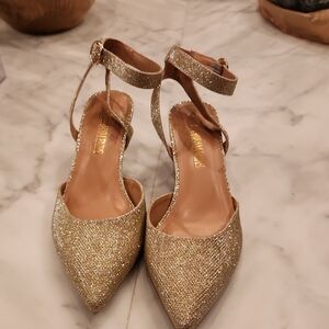 Dream Pairs Gold Glitter Ankle Strap Heels
